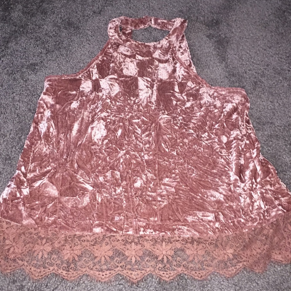 Velvet Tank Top with Lace Detailing
